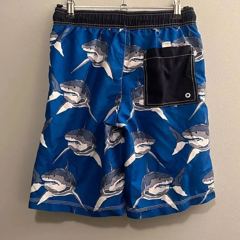 Gymboree Boy's Blue Shark Drawstring Elastic Waist Swim Shorts Extra Large (14)